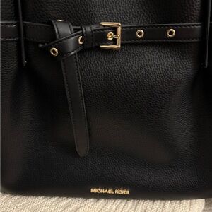 Michael Kors Black Leather Handbag with Gold Accents